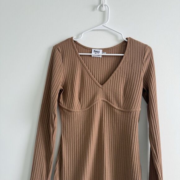 Princess Polly Knit Ribbed Brown Mini Dress Long Sleeve Minimalist Party Sz 8 - Picture 9 of 9